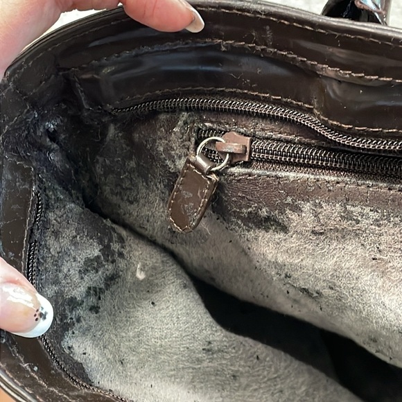 Vintage Gucci Dark Brown Patent Leather Structured Handbag 2 Way Glossy - Picture 15 of 17